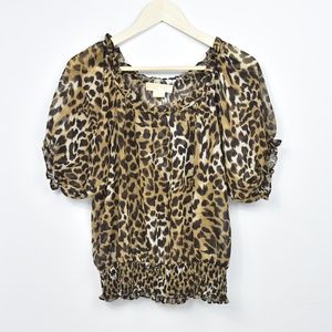 MICHAEL Michael Kors Sheer Leopard Peasant Top